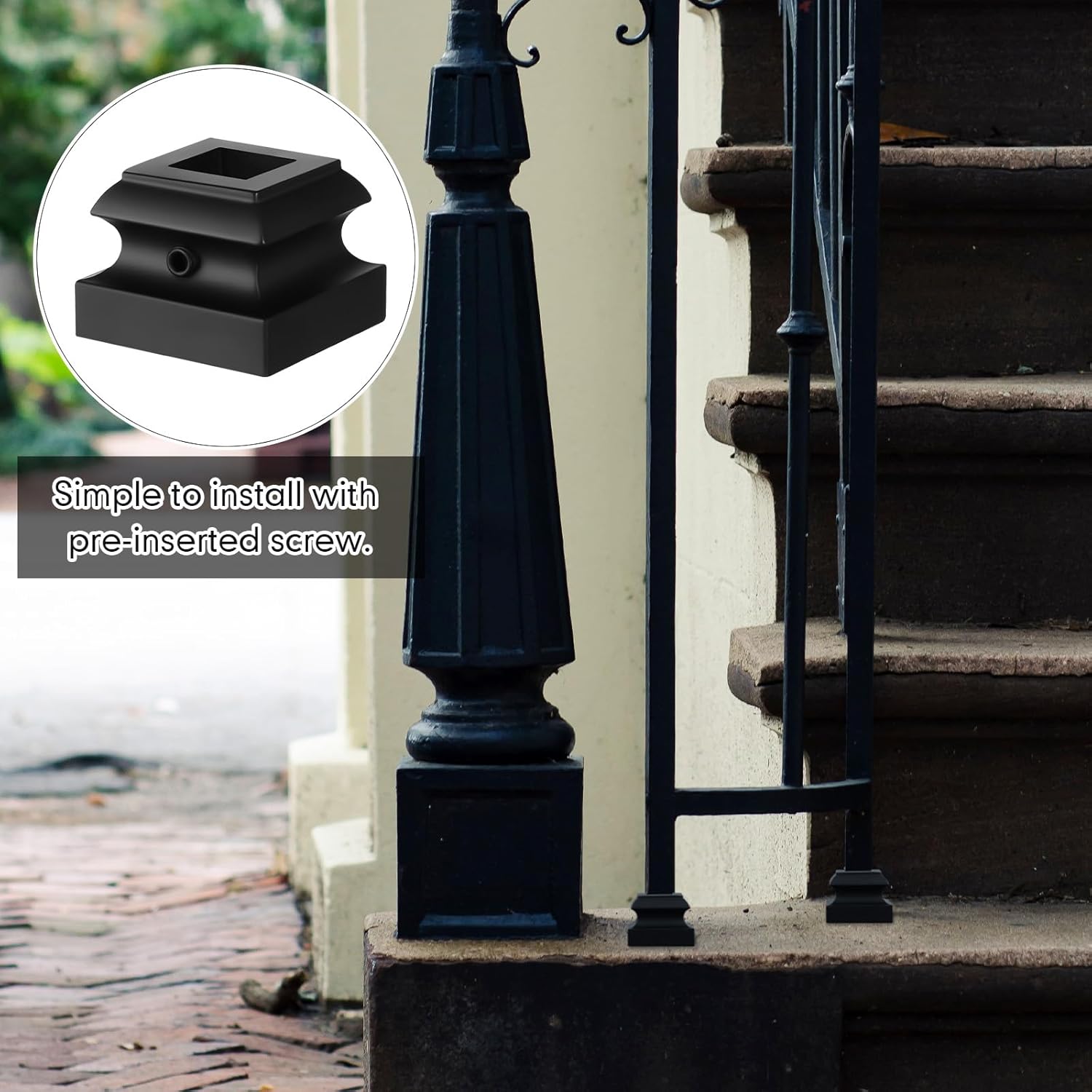 Therwen 40 Sets Wrought Iron Balusters Square Stair Iron Balusters Hollow Straight Bar Metal Baluster Shoes Stair Flat