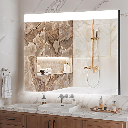 CASTA DIVA 48''x32'' Framed Bathroom Mirror with Lights Anti-Fog Smart IR Sensor Control Front Lighted & Backlit 3 Colors Dimmable Memory Wall Mounted Mirror, Shatter-Proof