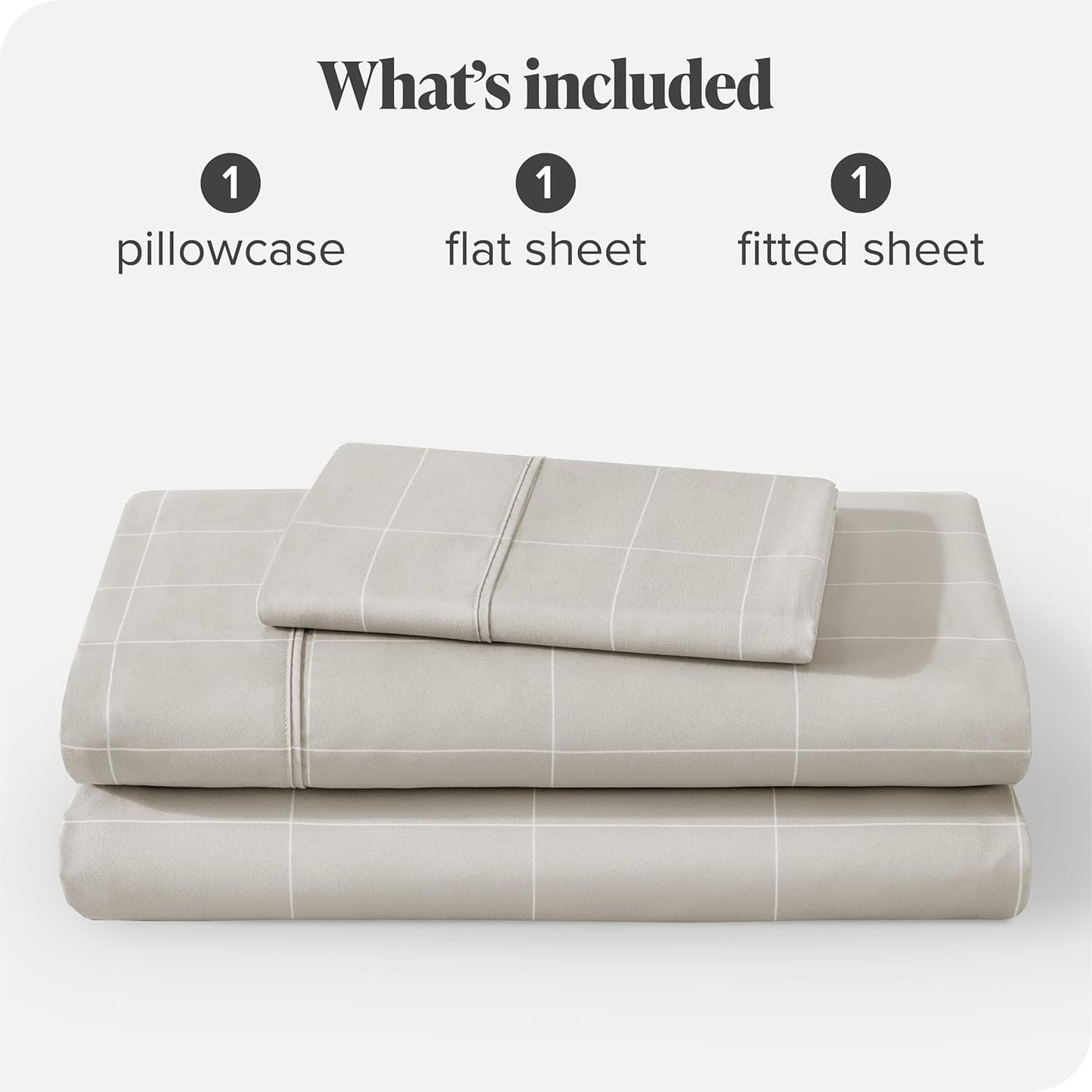Bare Home Ultra-Soft Sheet Set - Premium 1800 Collection - Deep Pockets - 3-Pieces - Twin Grid - Stone/White