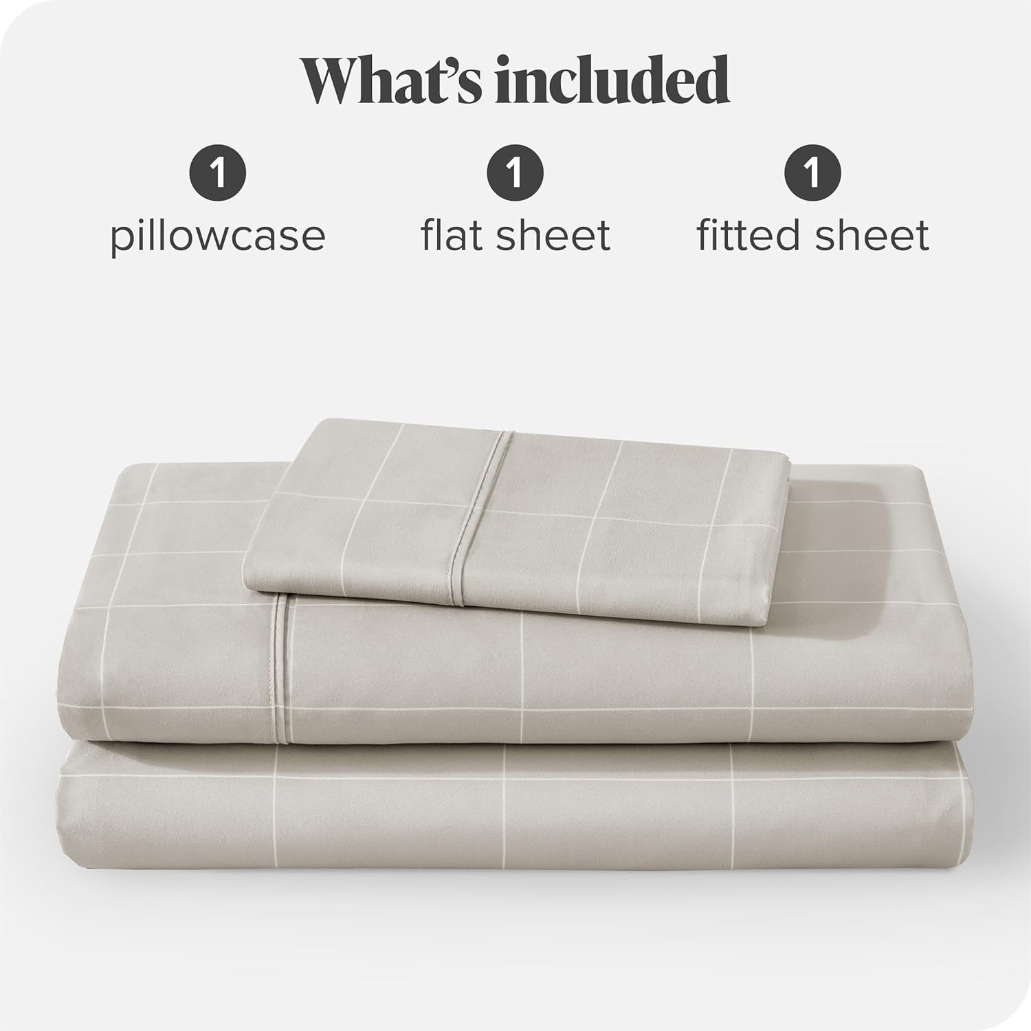 Bare Home Ultra-Soft Sheet Set - Premium 1800 Collection - Deep Pockets - 3-Pieces - Twin Grid - Stone/White