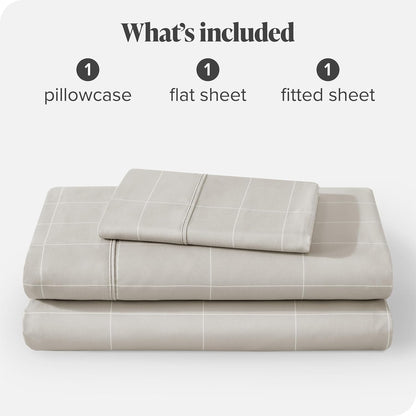 Bare Home Ultra-Soft Sheet Set - Premium 1800 Collection - Deep Pockets - 3-Pieces - Twin Grid - Stone/White