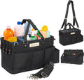 Multiuse Cleaning Caddy w/Waist & Shoulder Strap - 9 Pockets Tote Bag for Housekeeping Gardening Fishing Bathroom Organizer Adjustable Compartments, Black Large Caddy Organizer with Handle