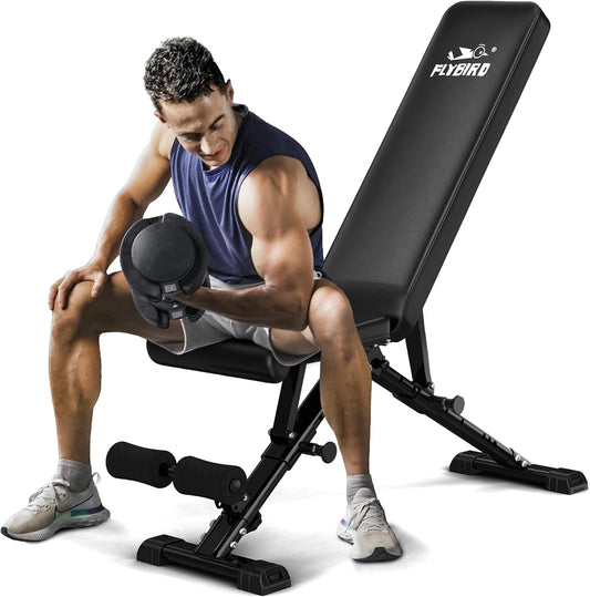 FLYBIRD Weight Bench, Adjustable Strength Training Bench for Full Body Workout with Fast Folding