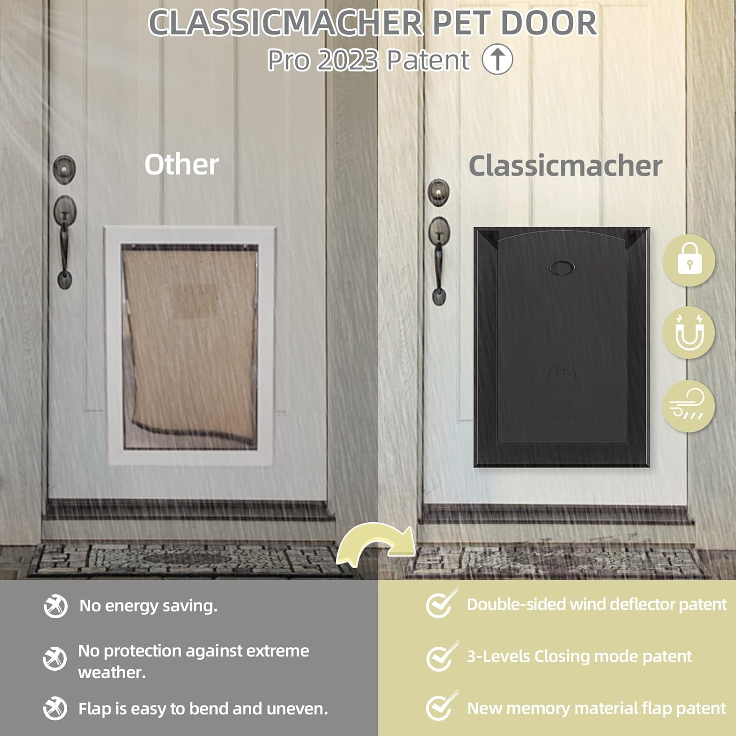 Classicmacher Large Dog Door for Door Heavy Duty Dog Door with Aluminum Frame and Telescoping Tunnel Single Magnetic