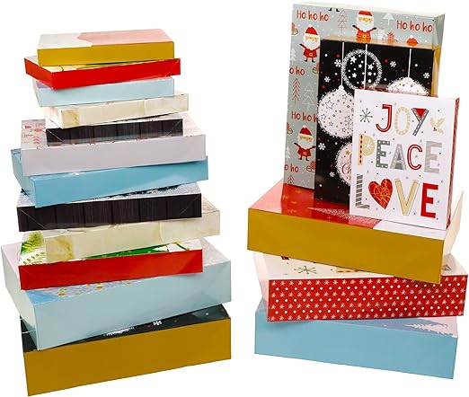 Excello Global Set of 18 Christmas Gift Boxes - Assorted Sizes and Designs - *Christmas & Seasonal