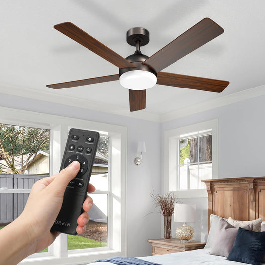 OREiN Ceiling Fans with Lights and Remote, 52 Inch 5500 CFM LED Ceiling Fan, 2400lm Dimmable 6CCT LED Light, Noiseless Reversible Indoor Ceiling Fans with Lights for Bedroom, FCC/CEC/DOE Listed