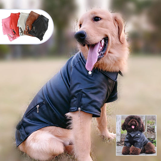 Lovelonglong Cool Dog Leather Jacket, Warm Coats Dogs Windproof Cold Weather Coats for Large Medium Small Dogs, Husky Clothing Black L-M