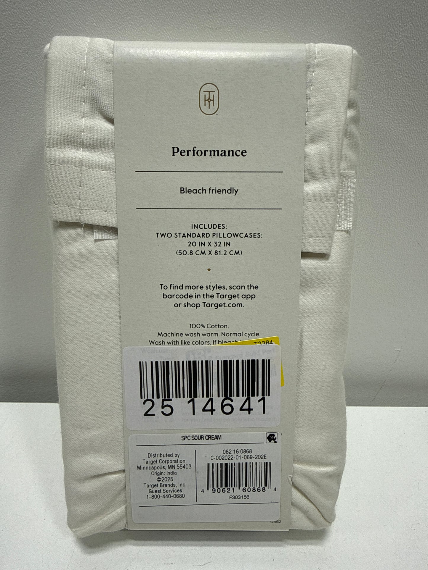 Standard Solid Performance 400 Thread Count Pillowcase Set Sour Cream - Threshold™: Cotton Sateen Machine Washable Set