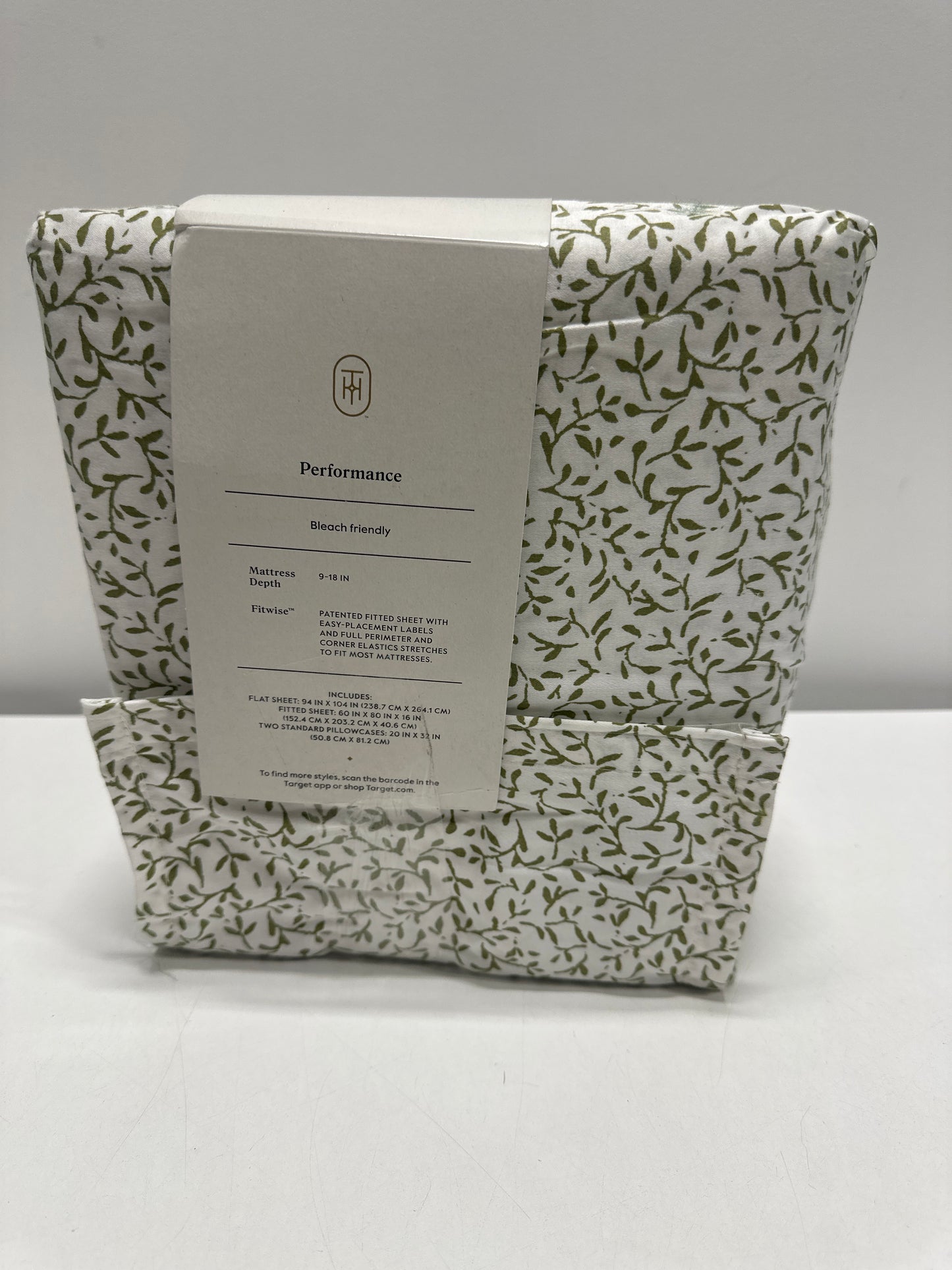 Queen Printed Performance 400 Thread Count Sheet Set Green Vine - Threshold™: Cotton Sateen Includes 2 Pillowcases Fits