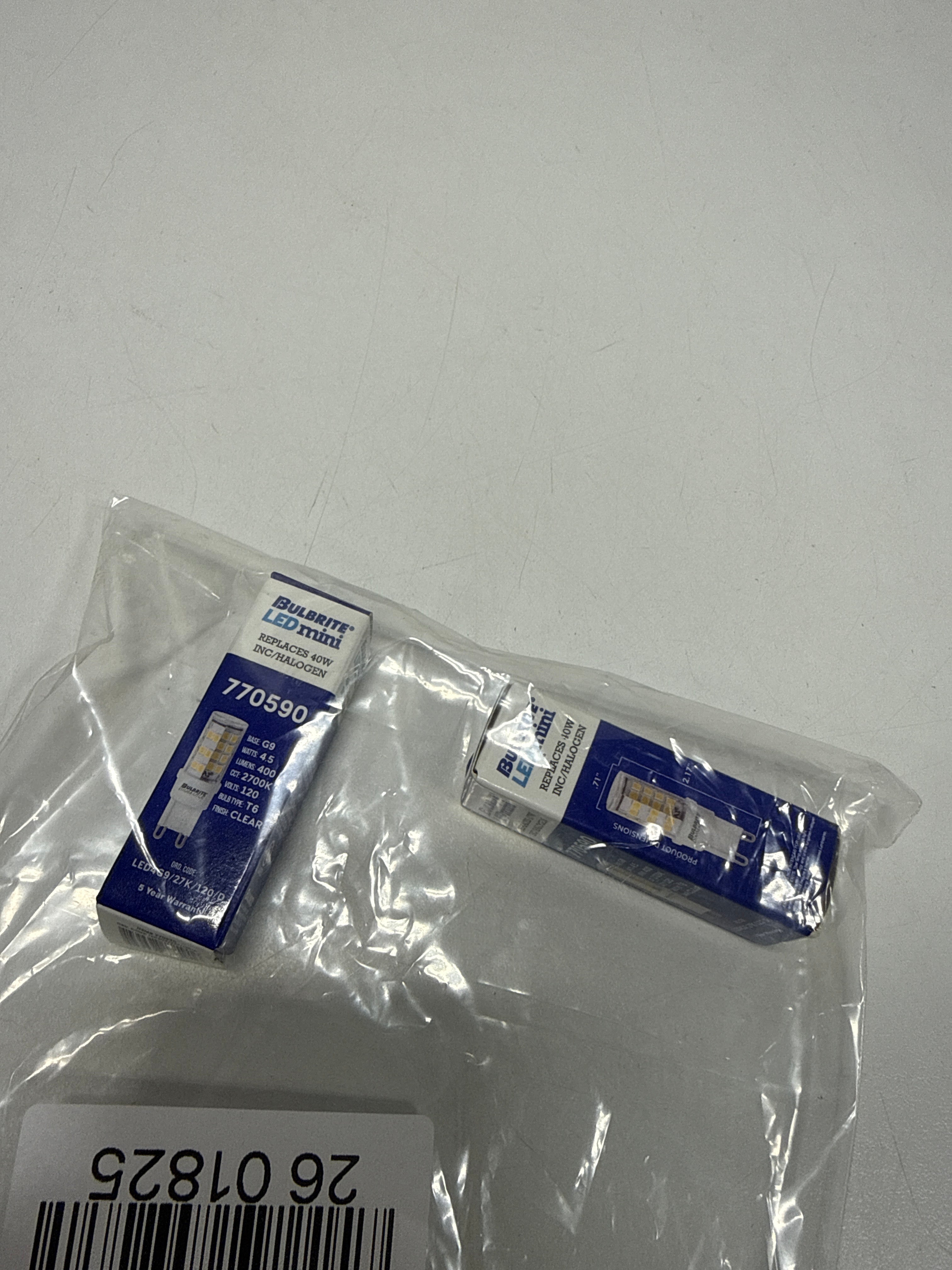 2 x Bulbrite LED4G9/27K/120/D