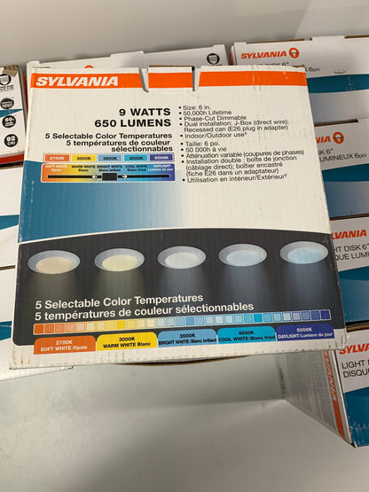 SYLVANIA 5”/6” LED Recessed Downlight with Trim, 9W=65W, Dimmable, 5 CCT Selectable (2700K, 3000K, 3500K, 4000K, 5000K), Wet Rated / UL / Energy Star -11 Pack (62237)