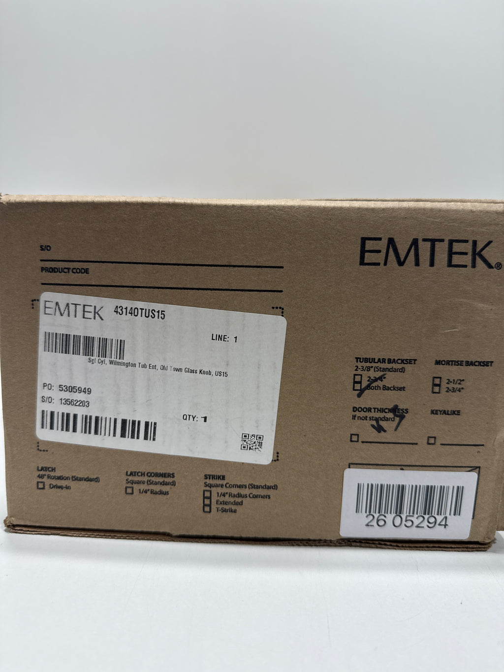 Emtek Link Emtek Sgl Cyl, Wilmington Tub Ent, Old Town Clear Knob, US15A