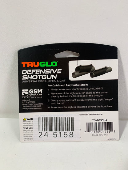 TruGlo Low-Profile Universal Home Defense Fiber Optic Front Shotgun Sight Fits 12-20 Ga, Red/Green