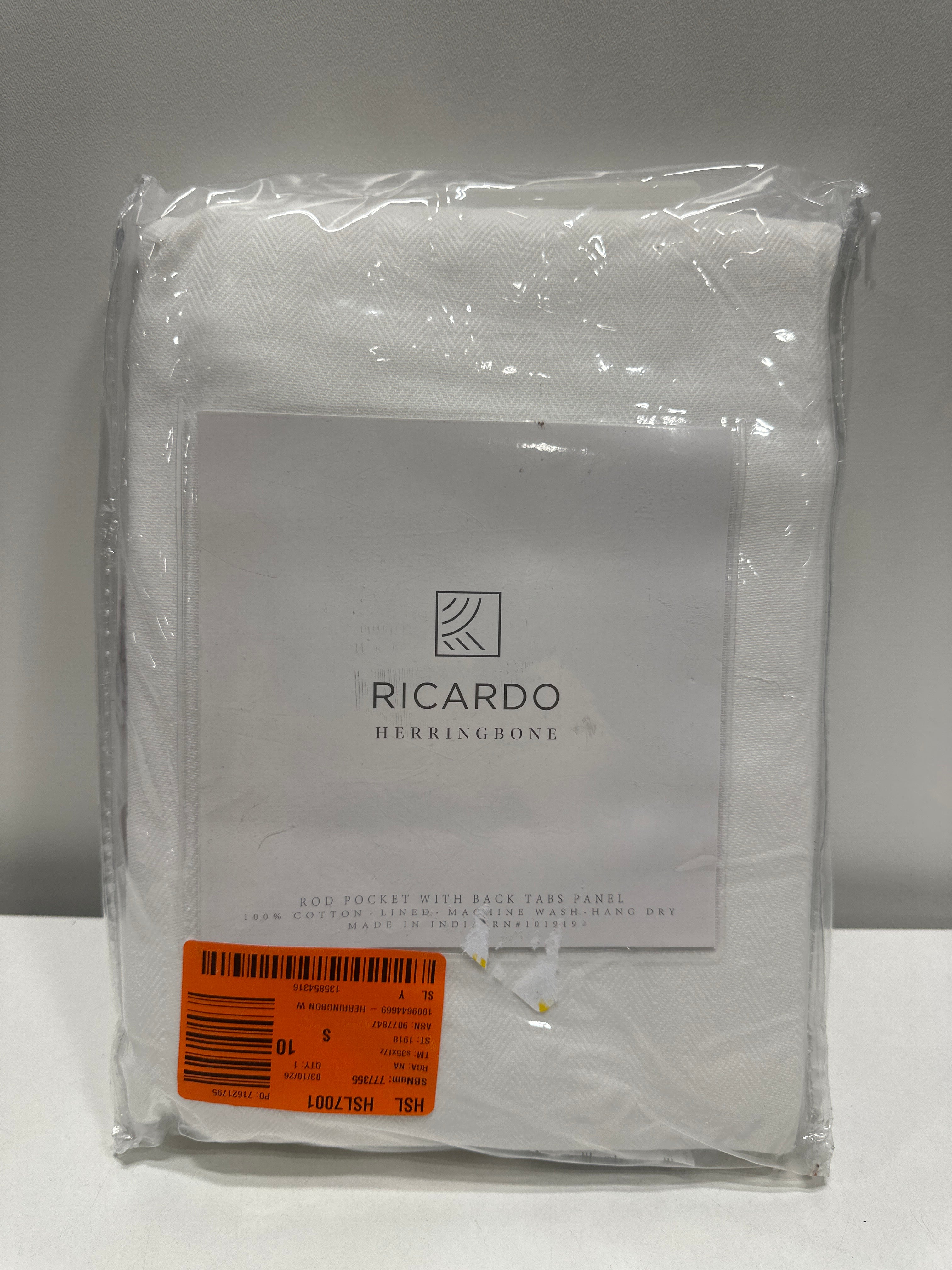 Herringbone White Solid 48 in. W X 96 in. Room Darkening Single Panel Rod Pocket Curtain