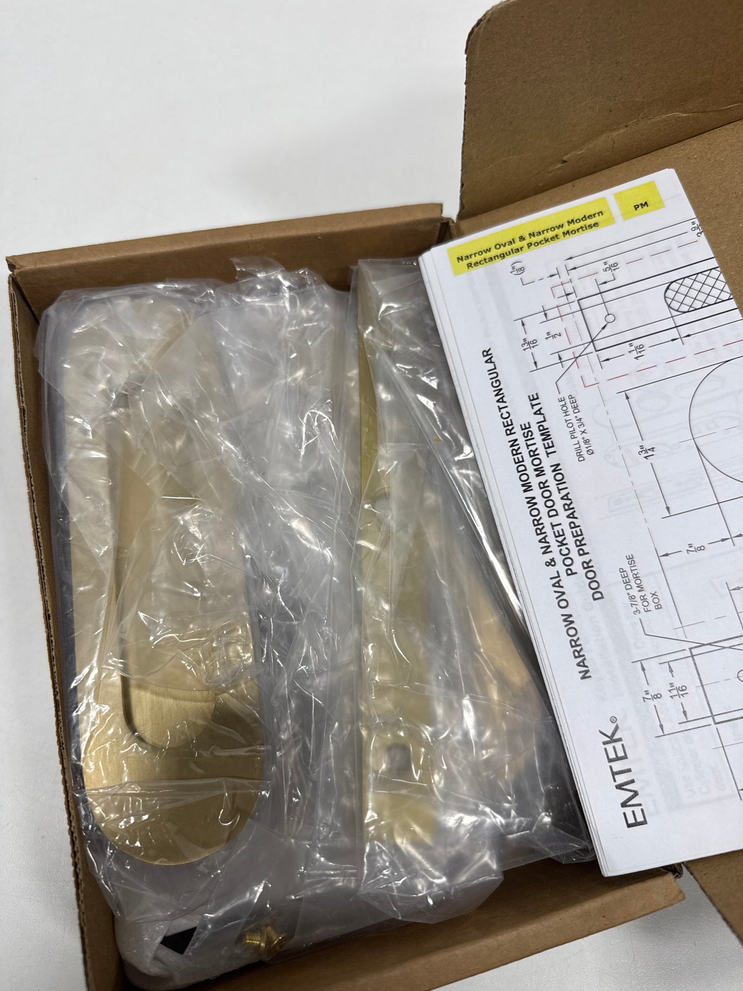 Emtek Narrow Oval Rectangular Pocket Door Mortise Lock Satin Brass