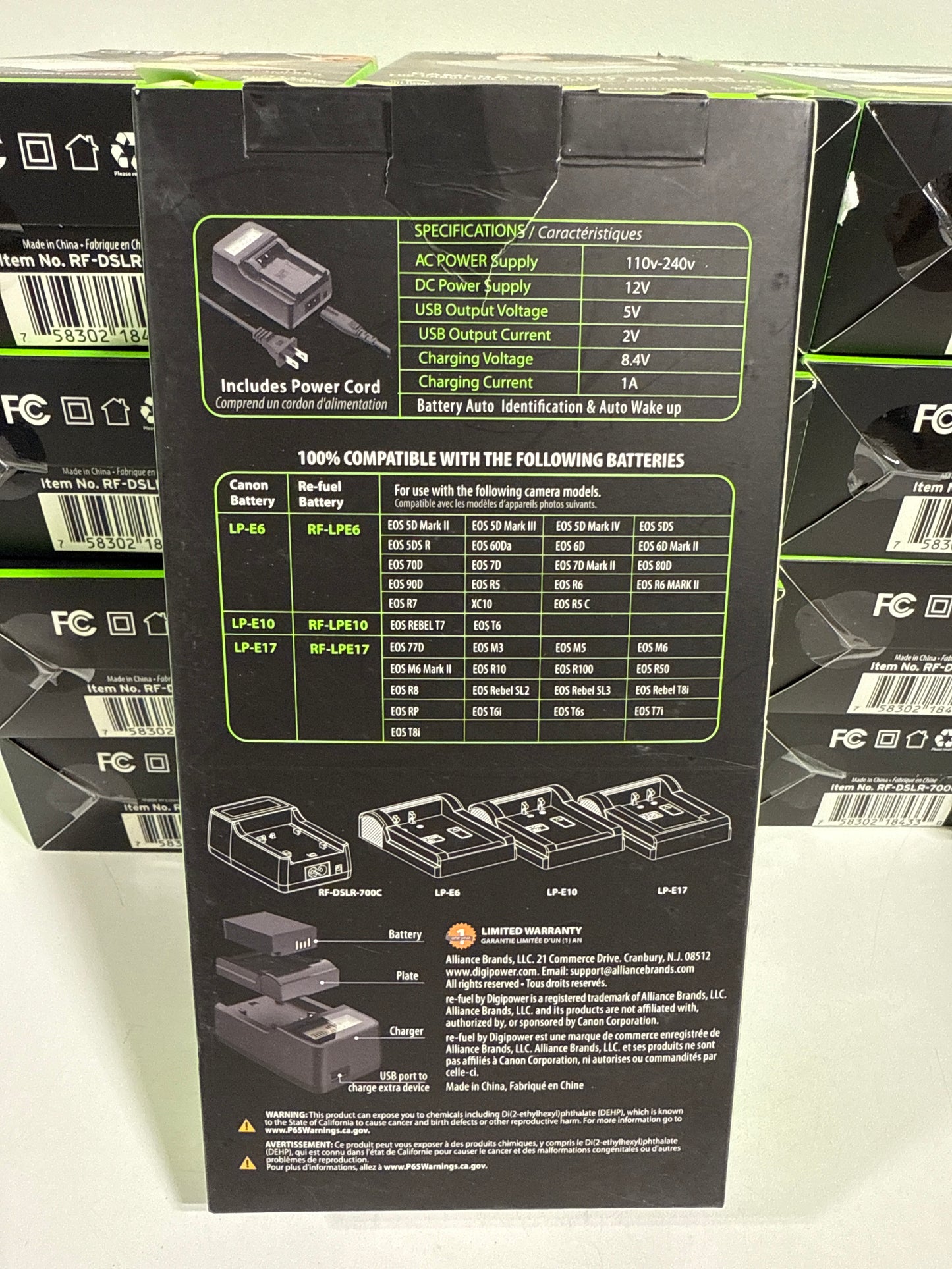 Lot of 16 - Digipower - Travel Charger for Mirrorless & DSLR Cannon Camera Batteries LPE6/LPE10/LPE17/NB/L12 - Black