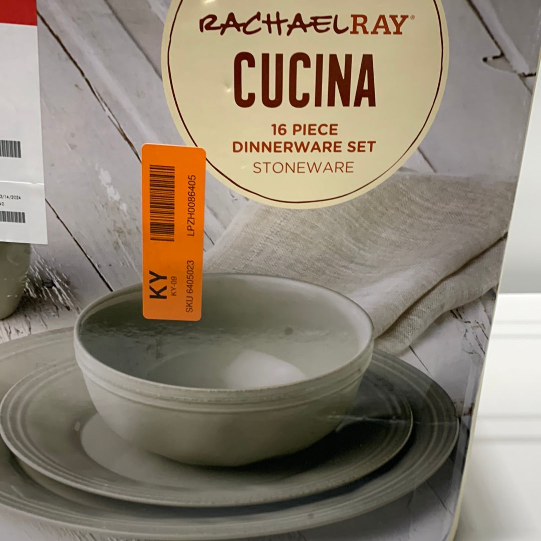 Rachael Ray - Cucina 16-Piece Ceramic Dinnerware Set - Sea Salt Gray
