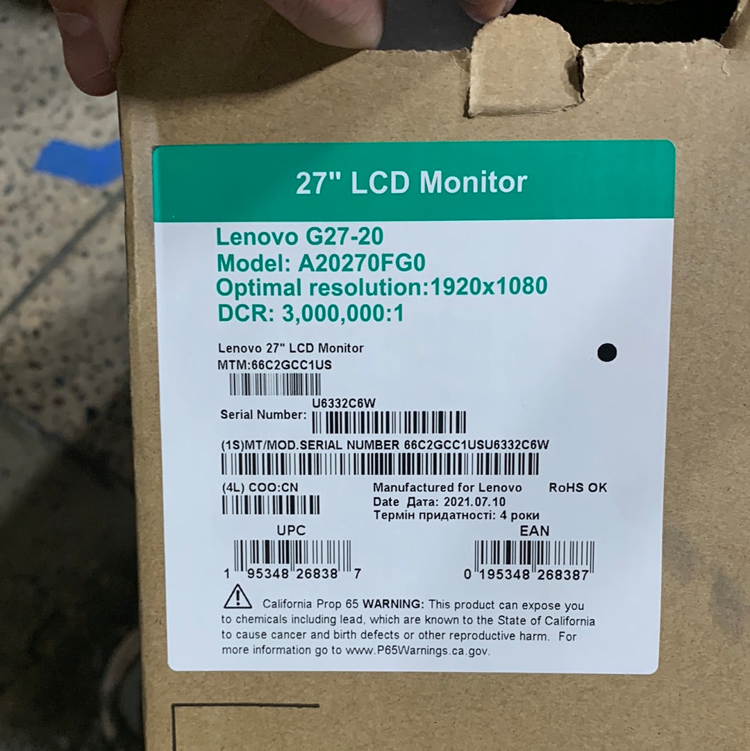 Lenovo - G27-20 27" IPS LED FHD G-SYNC Compatible FreeSync Gaming Monitor Height Adjustable (DisplayPort, HDMI) - Black
