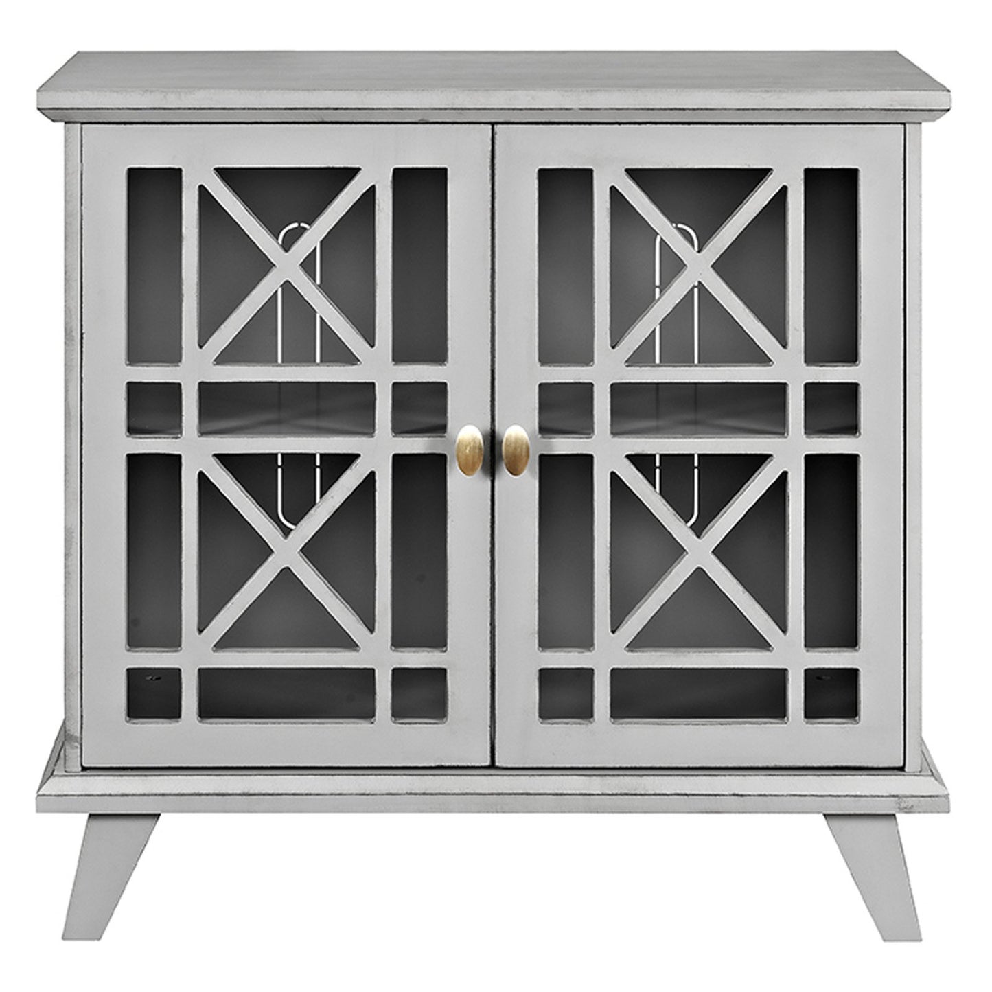 Walker Edison 32" Decorative Fretwork Accent Storage Cabinet - Grey