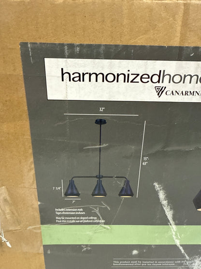 Canarm IPL1020A03 Byck 3 Light 32" Wide Linear Chandelier Black Indoor Lighting Chandeliers