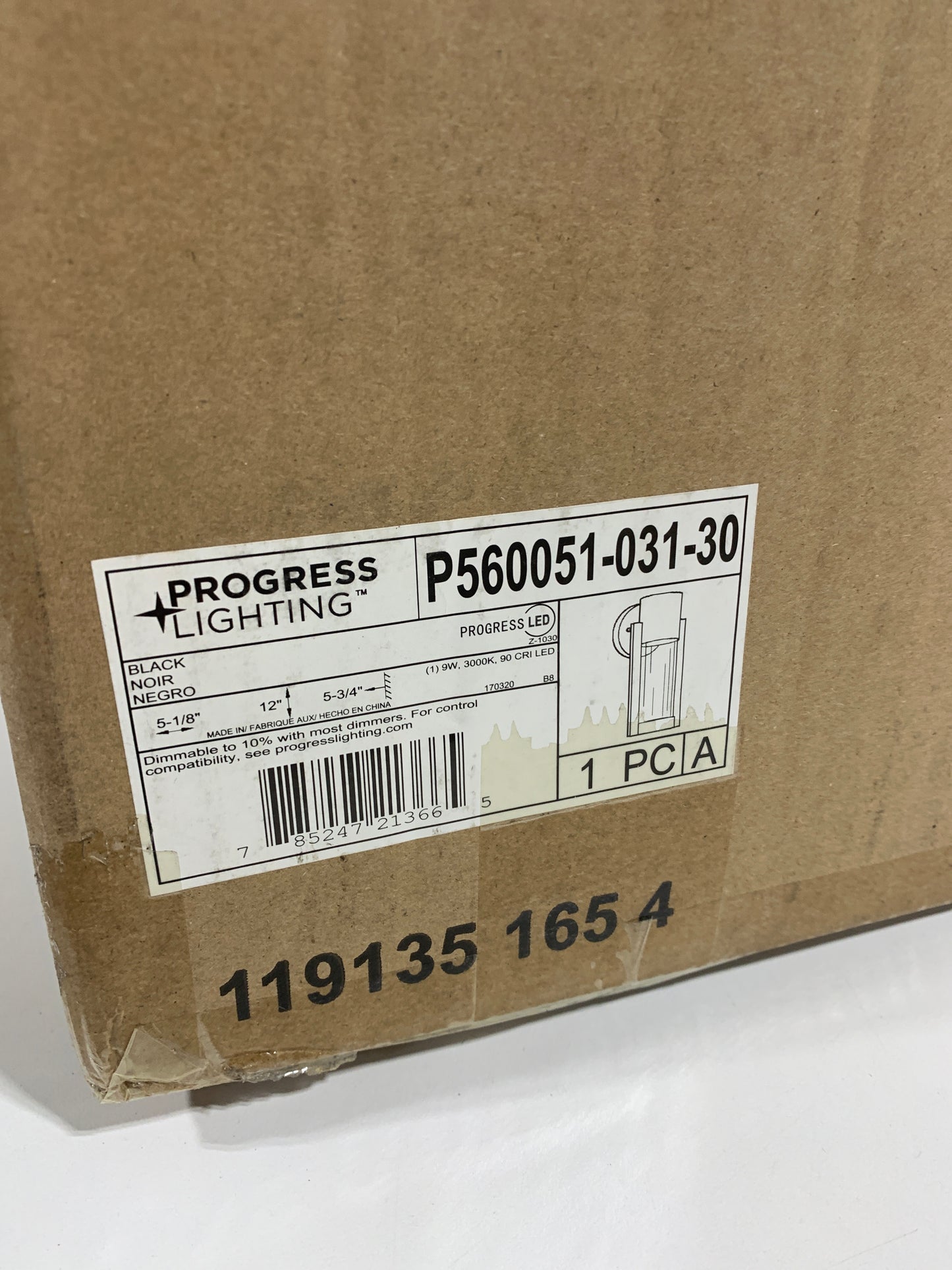 Progress P560051-031-30 LED 12 Inch Textured Black Outdoor Wall Lantern