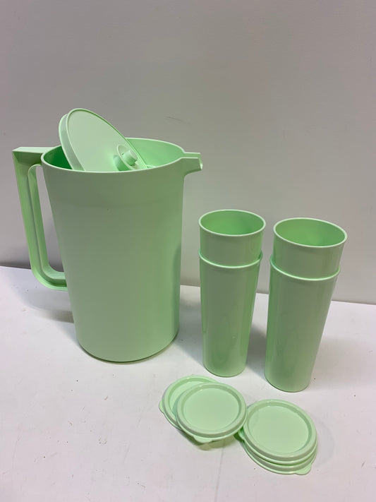 Tupperware 1 Gallon Pitcher Light Green + 4 Tumblers