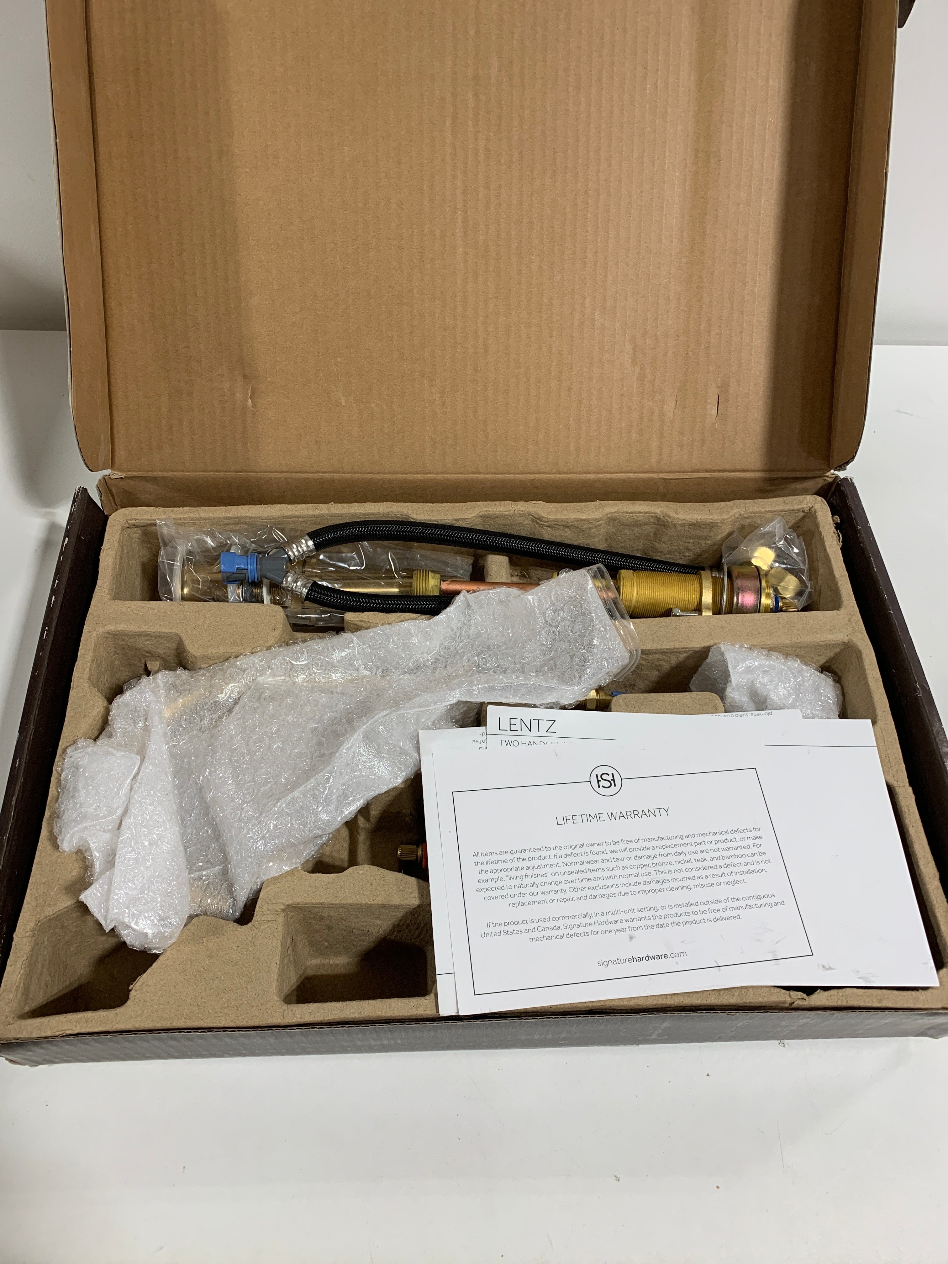 Signature Hardware Widespread Bathroom Sink Faucet Brush Gold LESS HANDLES - *Plumbing