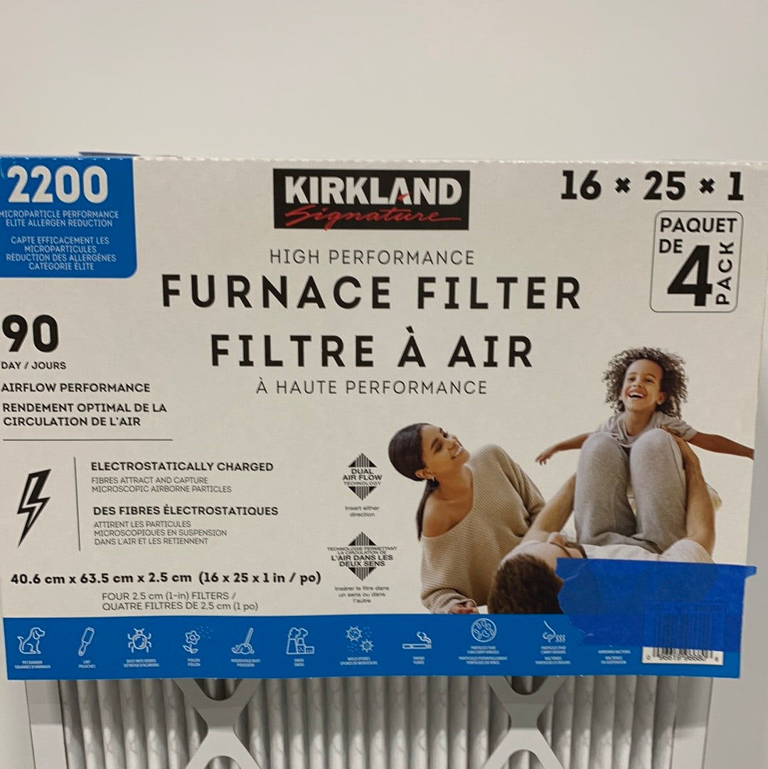 Kirkland Signature High Performance Furnace Filter, 2200 Microparticle Performance Elite Allergen Reduction - 4 PAC