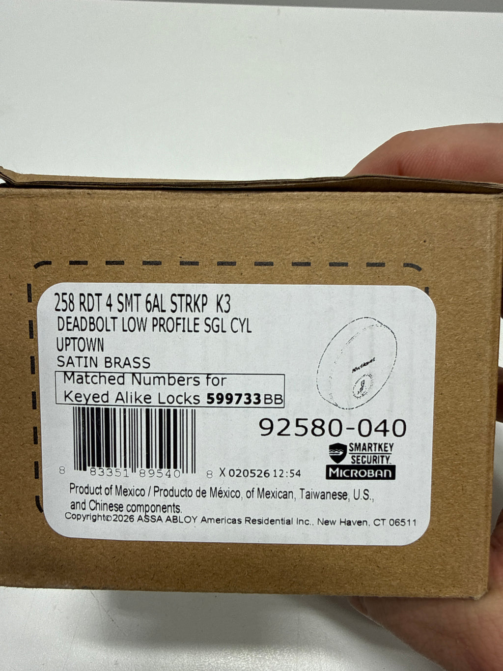 Kwikset 258Rdt-S Uptown Low Profile Single Cylinder Deadbolt - Brass