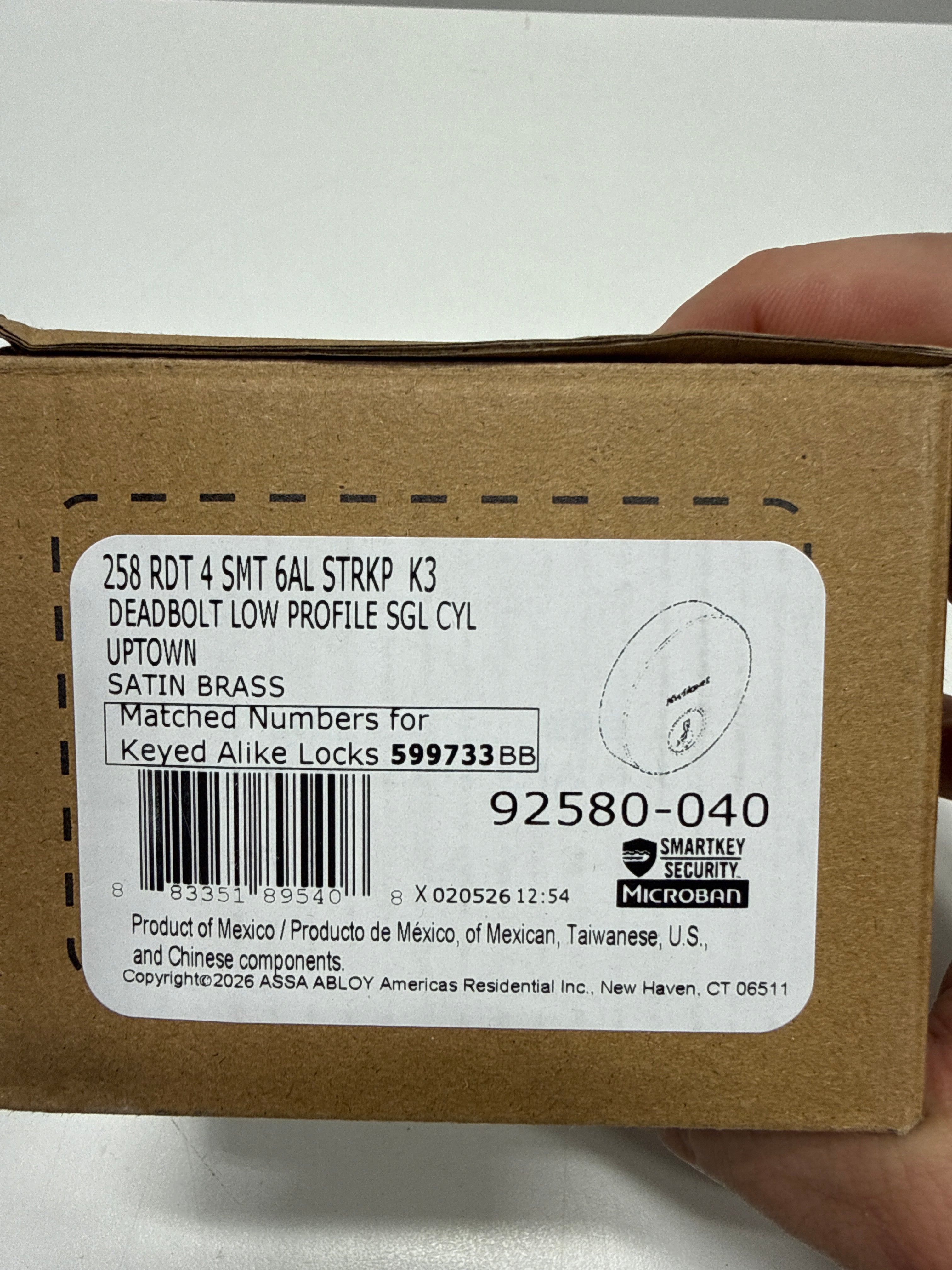 Kwikset 258Rdt-S Uptown Low Profile Single Cylinder Deadbolt - Brass