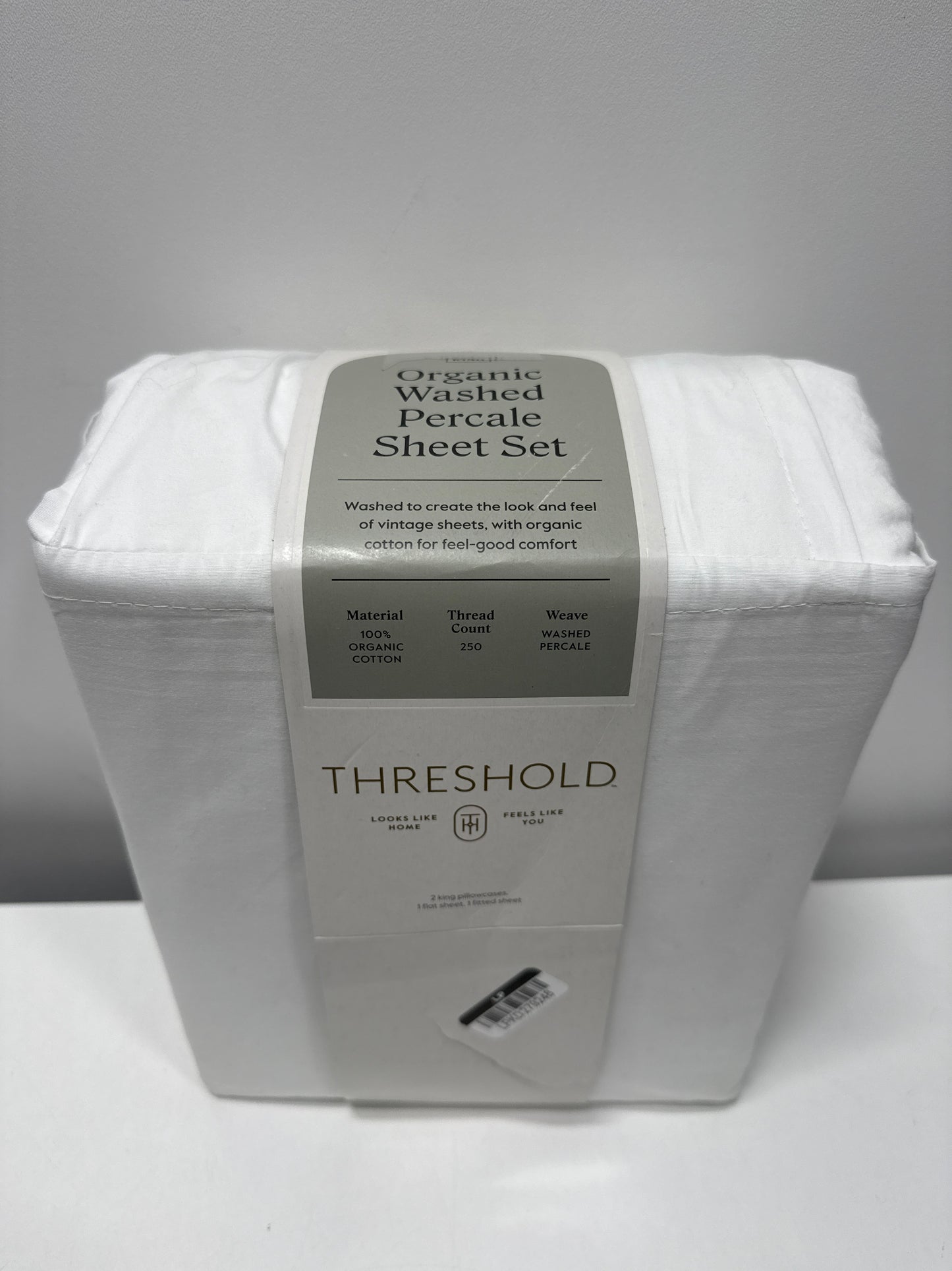 King 250 Thread Count Organic Percale Sheet Set True White - Threshold™: GOTS & OEKO-TEX Certified Includes 4pc
