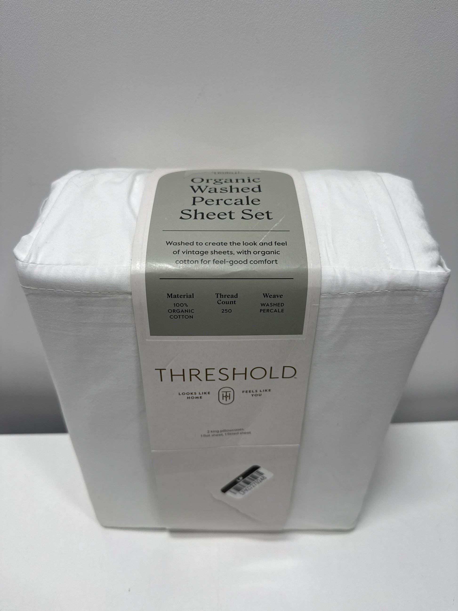 King 250 Thread Count Organic Percale Sheet Set True White - Threshold™: GOTS & OEKO-TEX Certified Includes 4pc