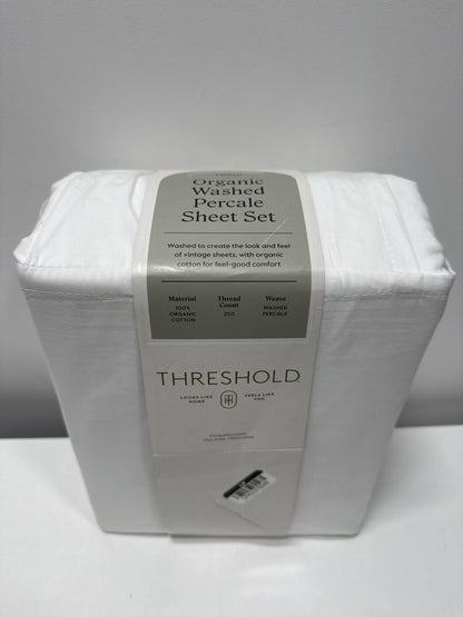 King 250 Thread Count Organic Percale Sheet Set True White - Threshold™: GOTS & OEKO-TEX Certified Includes 4pc