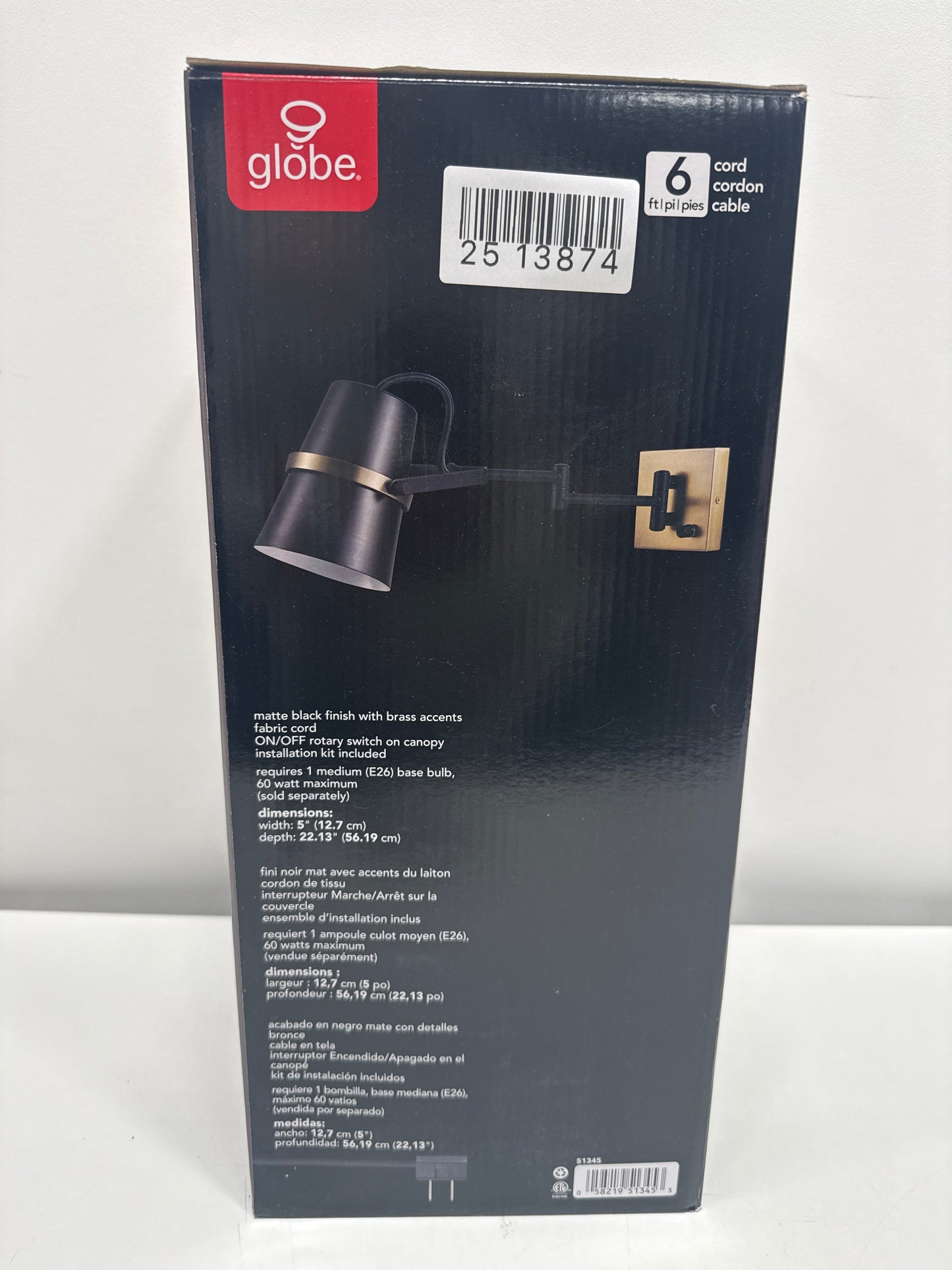 Globe Electric 22 1-Light Matte Black Plug-in or Hardwire Indoor Swing Arm Wall Sconce - *Lighting & Electrical