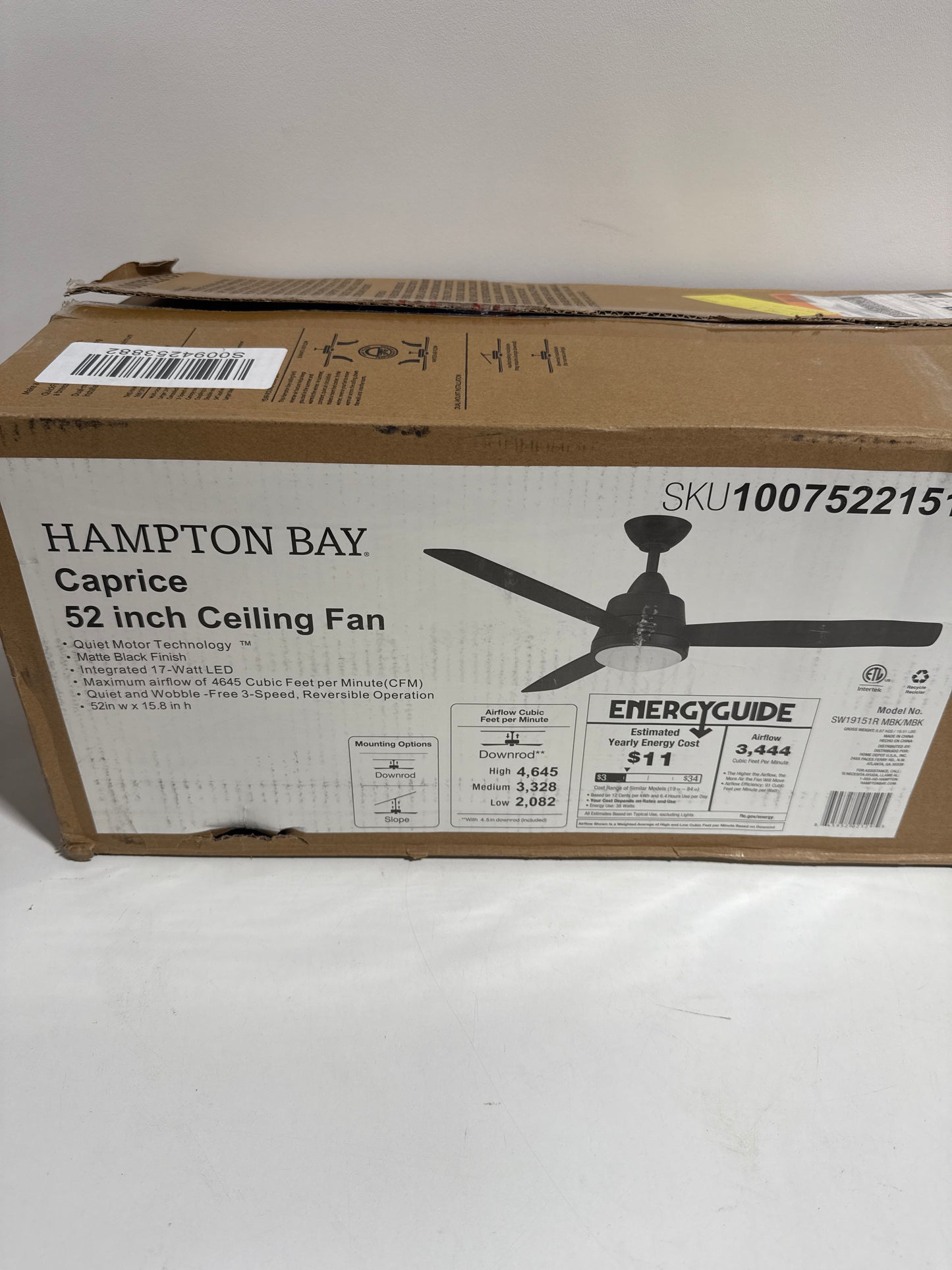 Caprice 52 in. Integrated LED Indoor Matte Black Ceiling Fan with Light Kit and Remote Control
