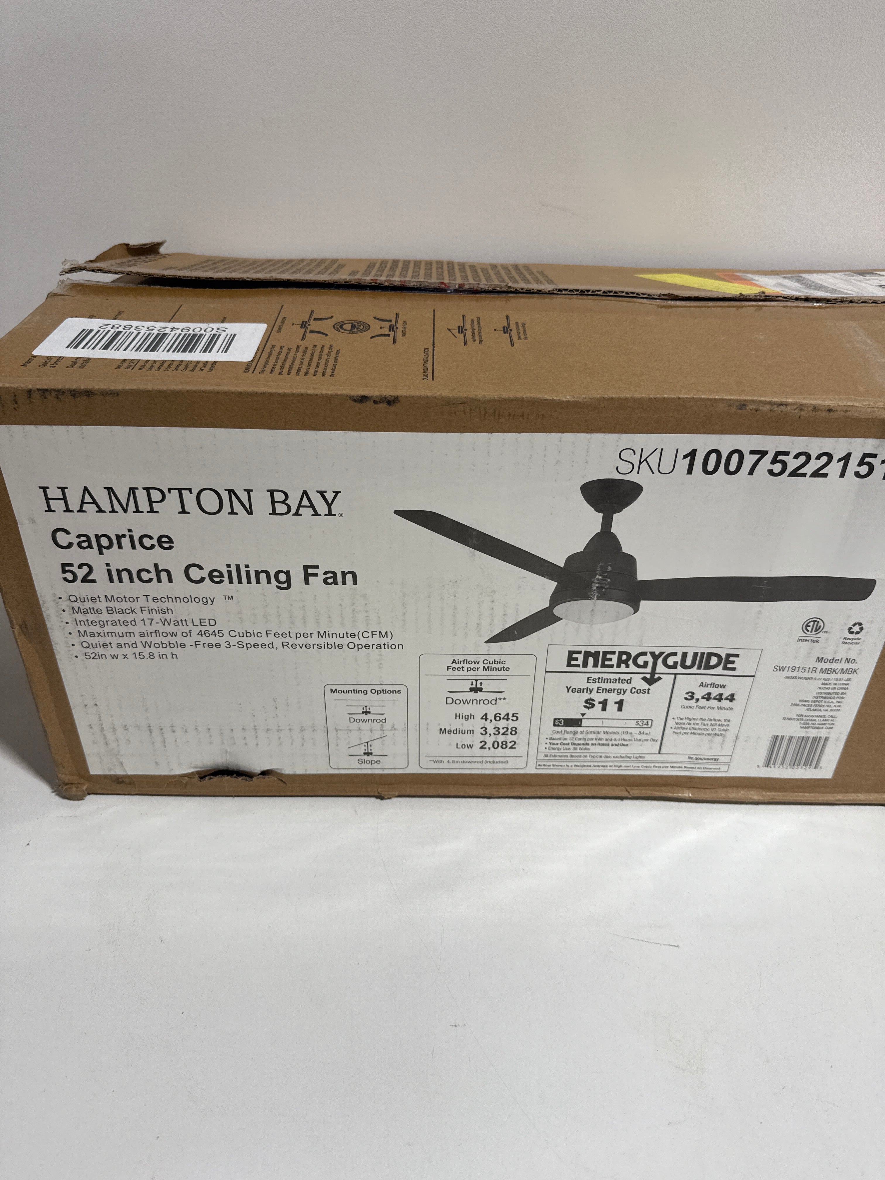 Caprice 52 in. Integrated LED Indoor Matte Black Ceiling Fan with Light Kit and Remote Control - *Lighting & Electrical