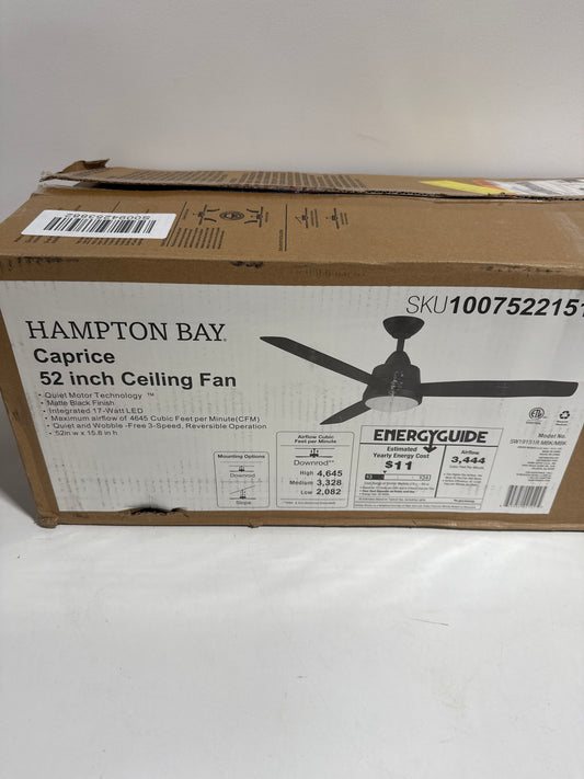 Caprice 52 in. Integrated LED Indoor Matte Black Ceiling Fan with Light Kit and Remote Control