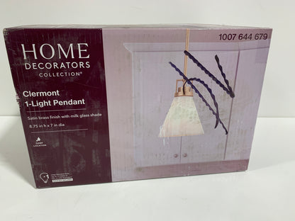 Clermont 1-Light Satin Brass Shaded Pendant Light with Milk Glass Shade