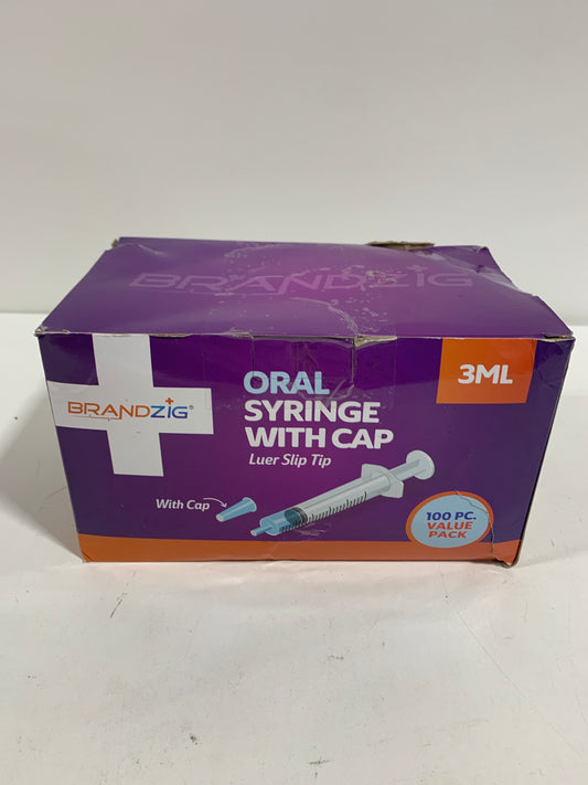 3ml Syringe With Cap (100 Pack) | Oral Dispenser Without Needle, Luer Slip Tip | Individually Wrapped Medicine Dropper For Infants & Pets