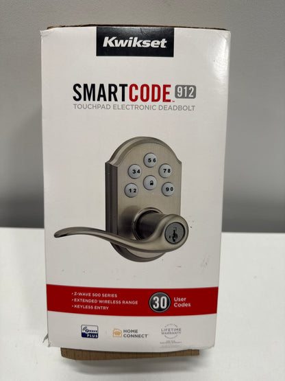 Kwikset Smartcode 912 Z-Wave Plus Keypad Lever Deadbolt Door Lock, One-Touch Locking, and Auto-Lock Enabled with Reversible Tustin Levers and SmartKey Security, Satin Nickel