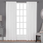 Belgian RP Winter White Solid Sheer Rod Pocket Curtain, 50 in. W X 84 in. L (Set of 2)