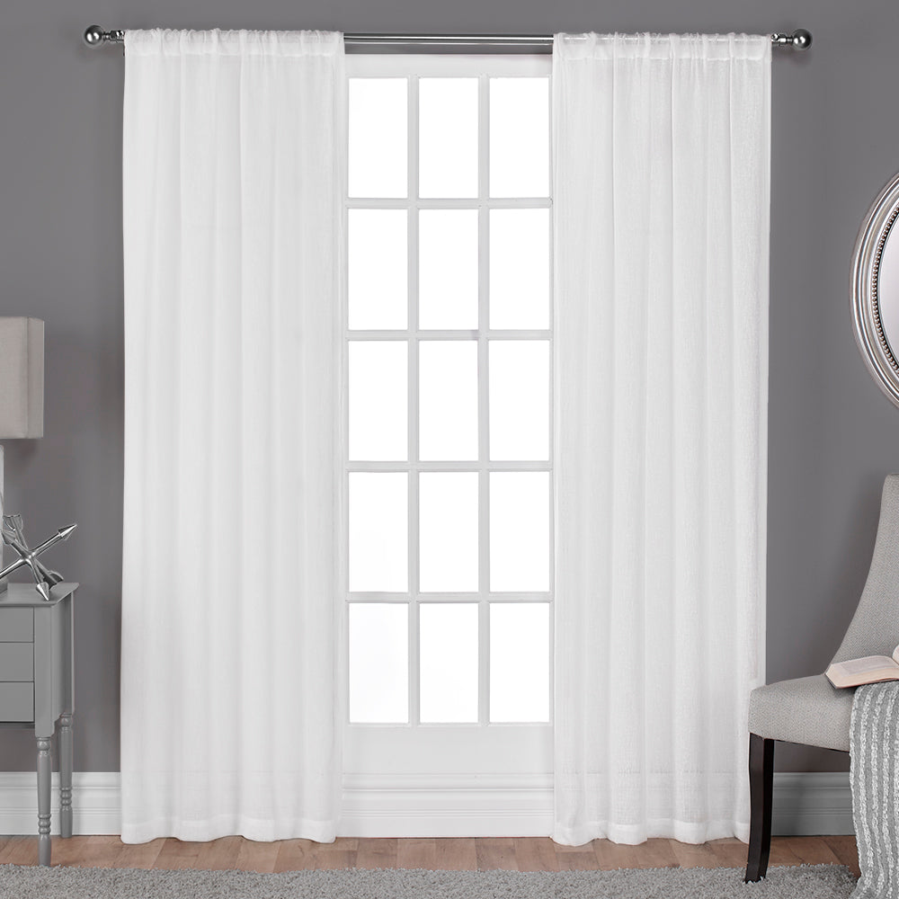 Belgian RP Winter White Solid Sheer Rod Pocket Curtain, 50 in. W X 84 in. L (Set of 2)