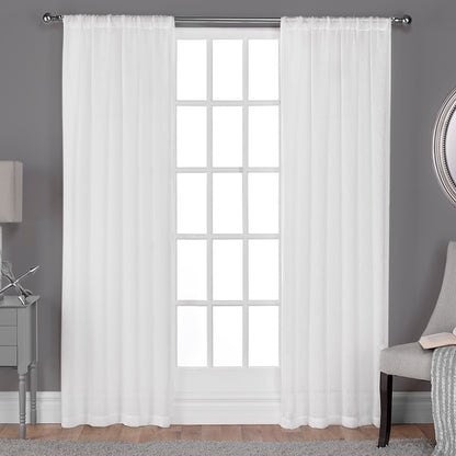 Belgian RP Winter White Solid Sheer Rod Pocket Curtain, 50 in. W X 84 in. L (Set of 2)