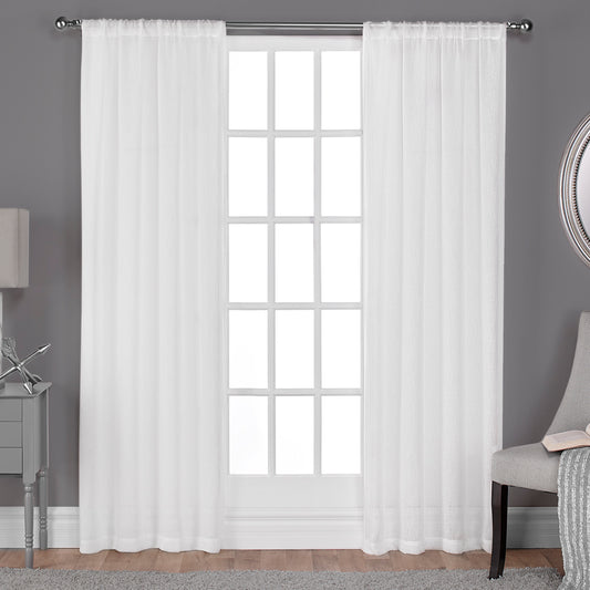 Belgian RP Winter White Solid Sheer Rod Pocket Curtain, 50 in. W X 84 in. L (Set of 2)