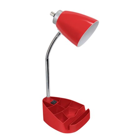 Gooseneck Organizer Desk Lamp with Holder and Charging Outlet Red - *Furniture & Organization