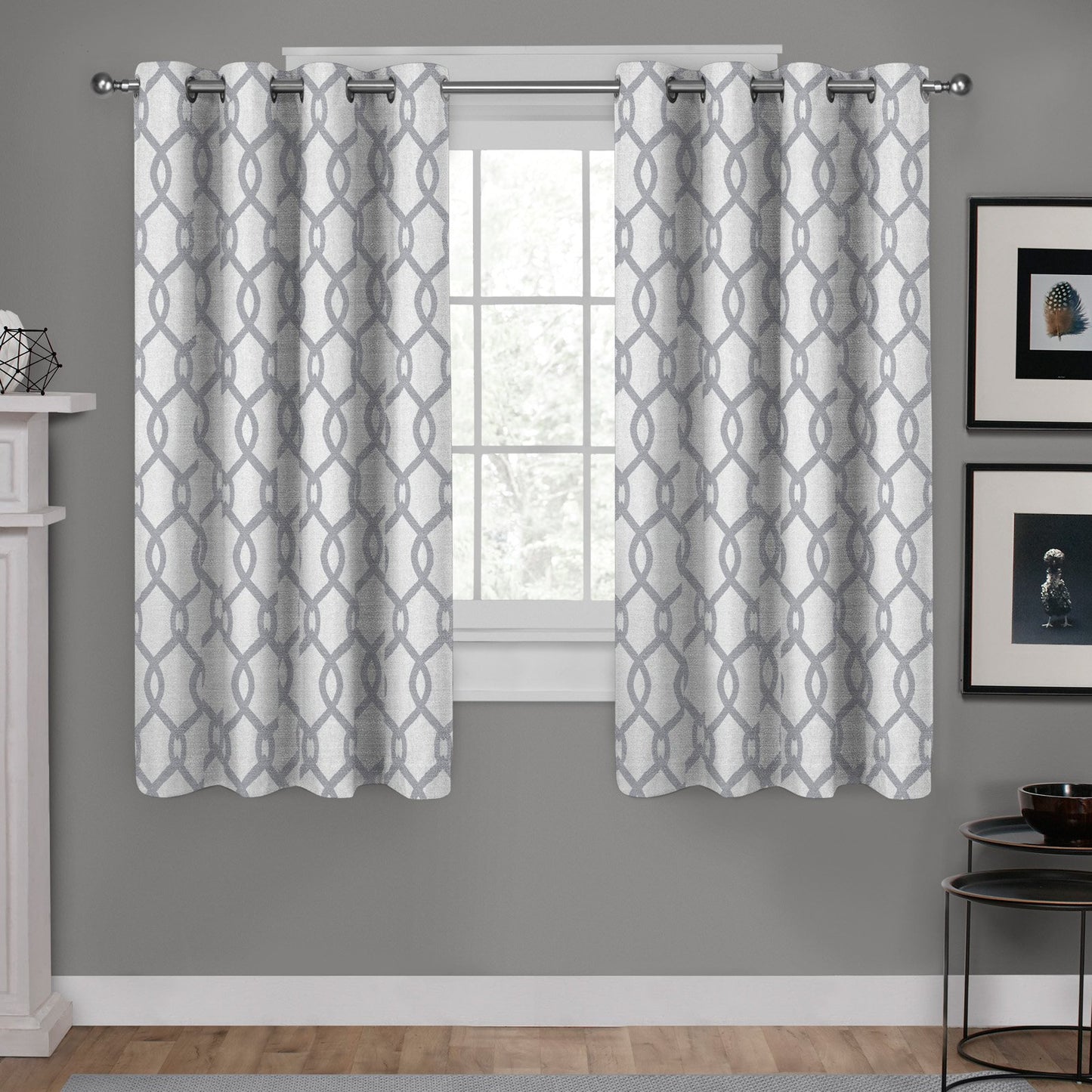 Kochi Dove Grey Ogee Light Filtering Grommet Top Curtain, 54 in. W X 63 in. L (Set of 2)