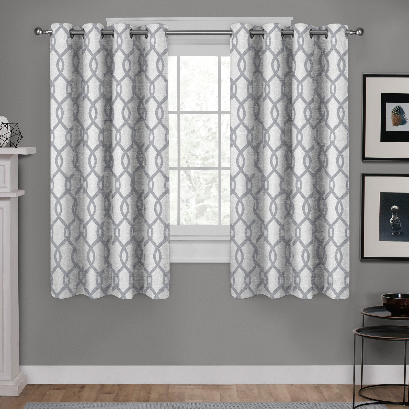 Kochi Dove Grey Ogee Light Filtering Grommet Top Curtain, 54 in. W X 63 in. L (Set of 2)