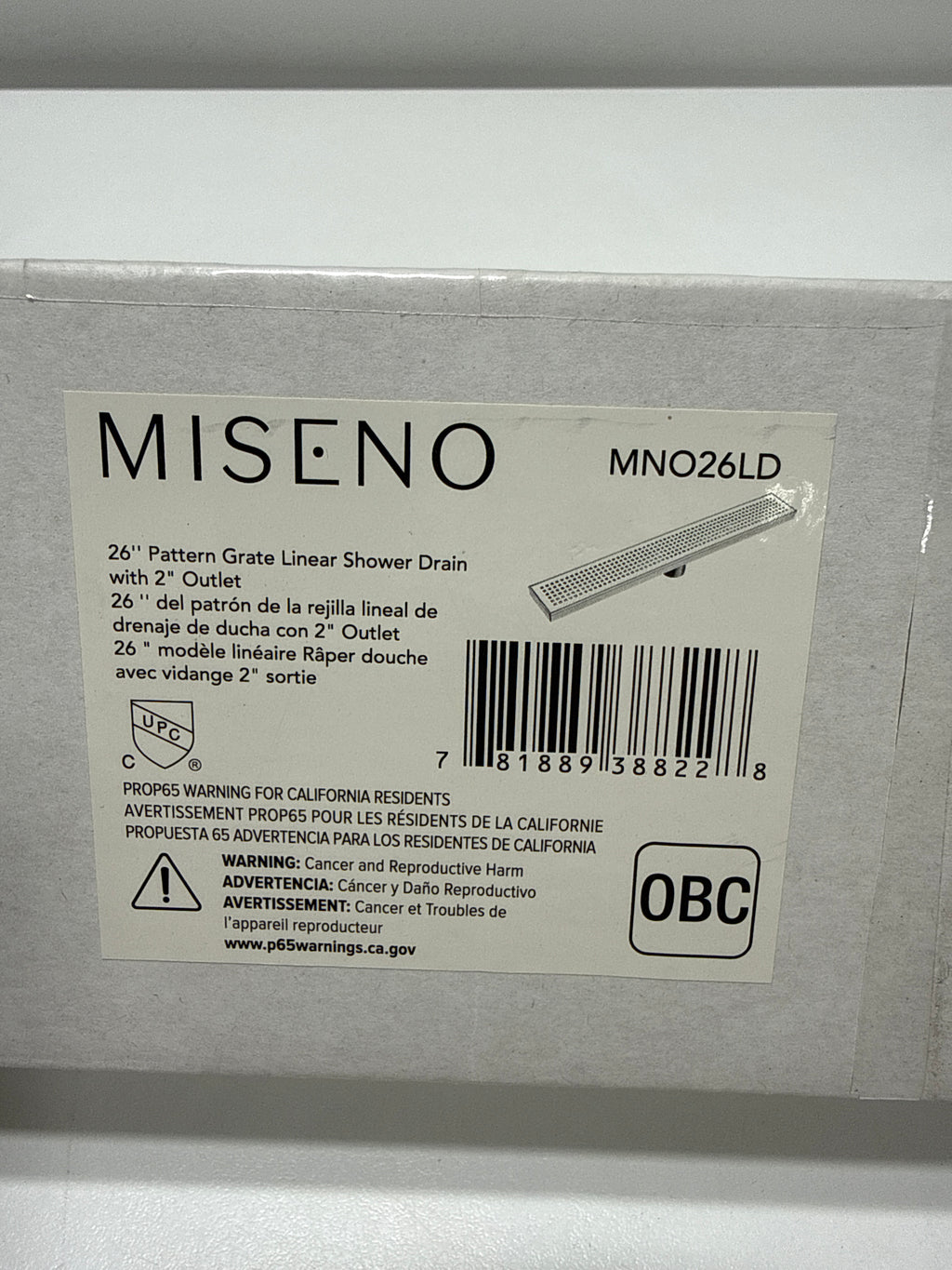 Miseno MNO26LD 26" Pattern Grate Linear Shower Drain - Stainless Steel