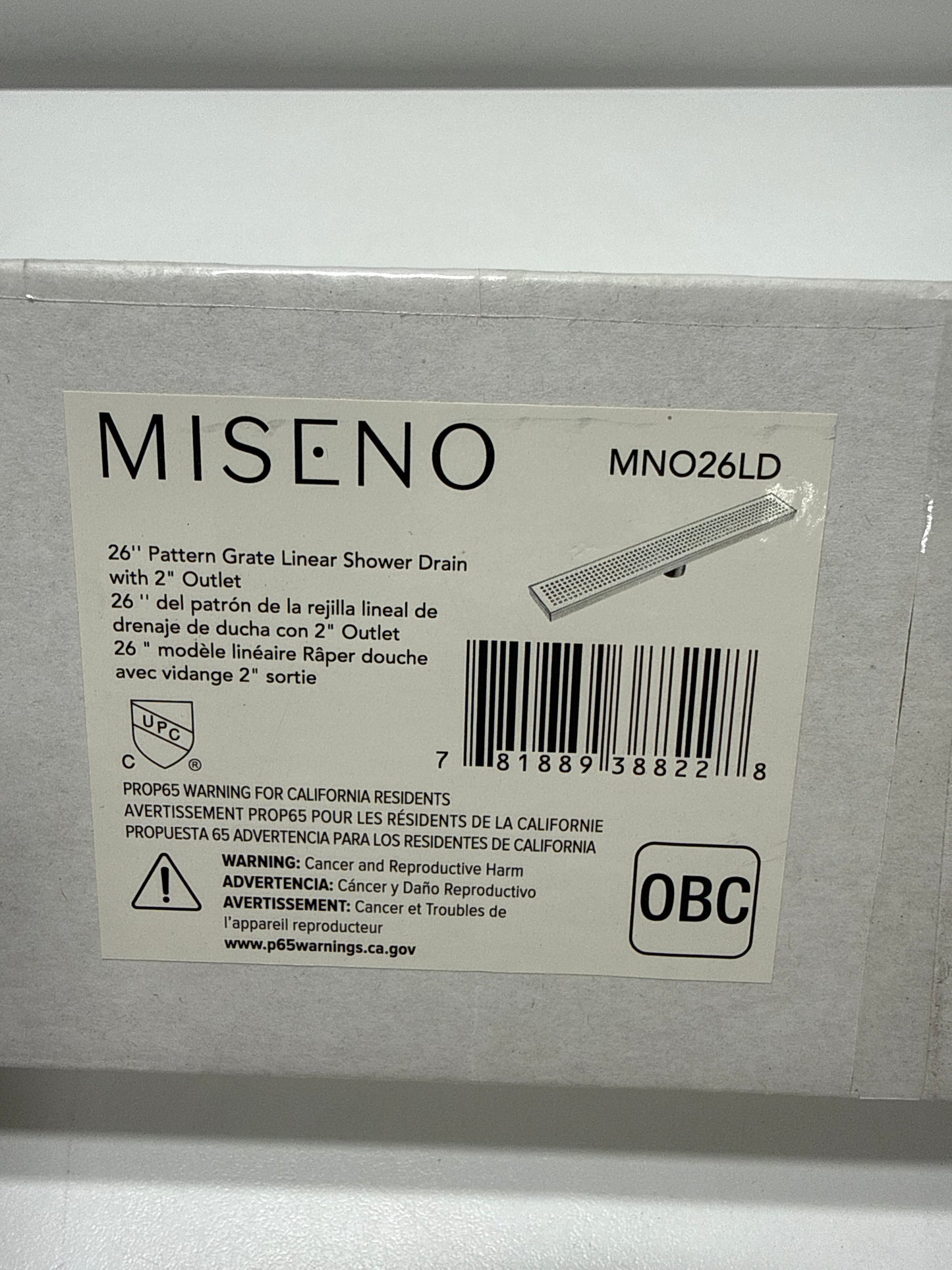 Miseno MNO26LD 26" Pattern Grate Linear Shower Drain - Stainless Steel