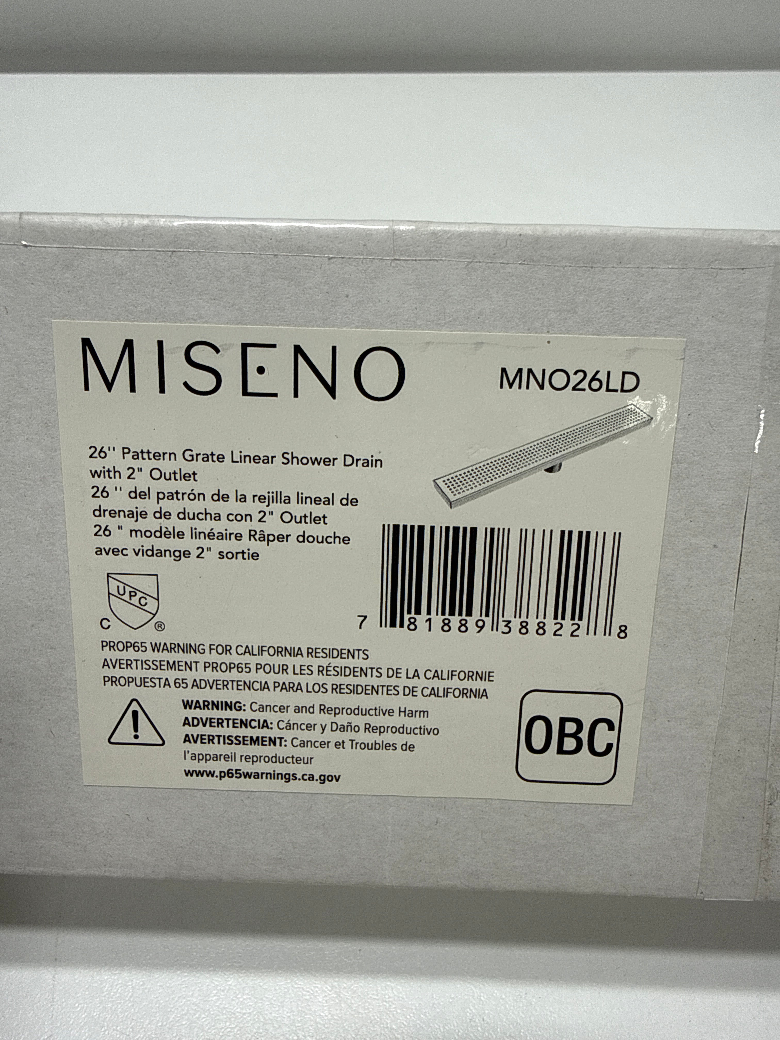 Miseno MNO26LD 26" Pattern Grate Linear Shower Drain - Stainless Steel